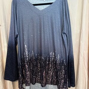 Elegant V-Neck Long Sleeve Blouse in Gray and Pink